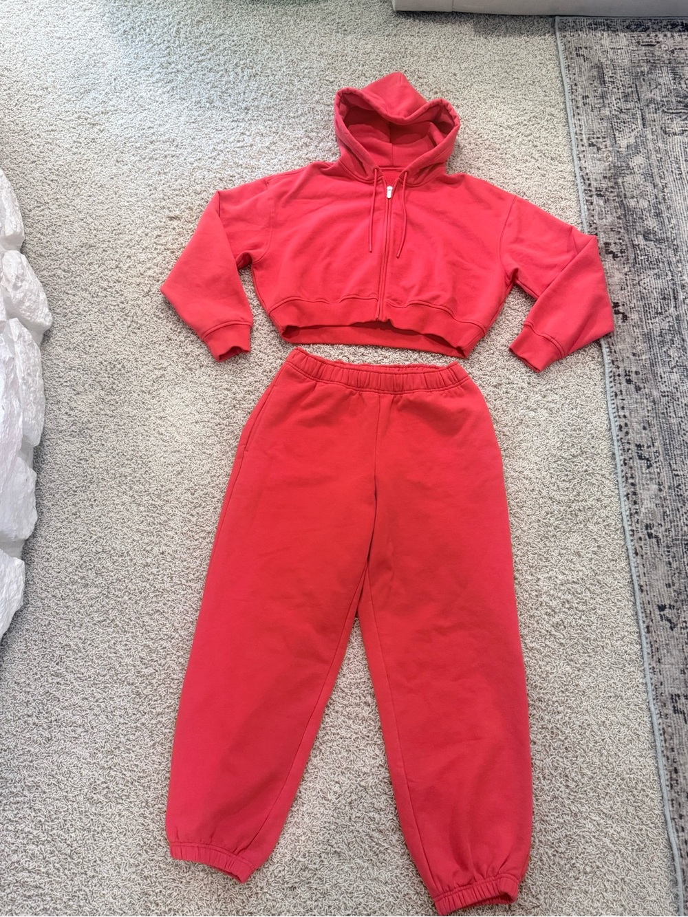 Athleta Women's Cropped Zip Hoodie & Joggers Set in Cardinal Red
